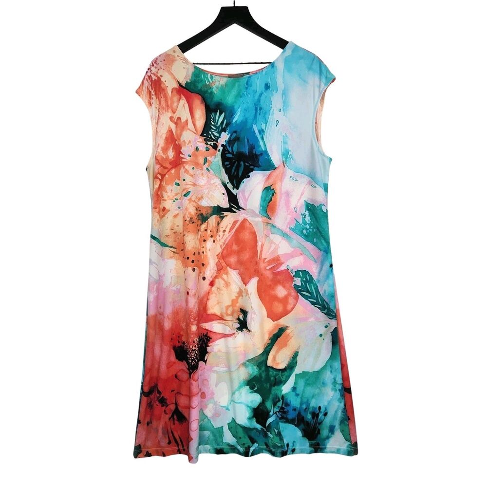 Chico's Maxi Sleeveless Dress Size 3 XL Abstract Floral Watercolor Stretch Artsy